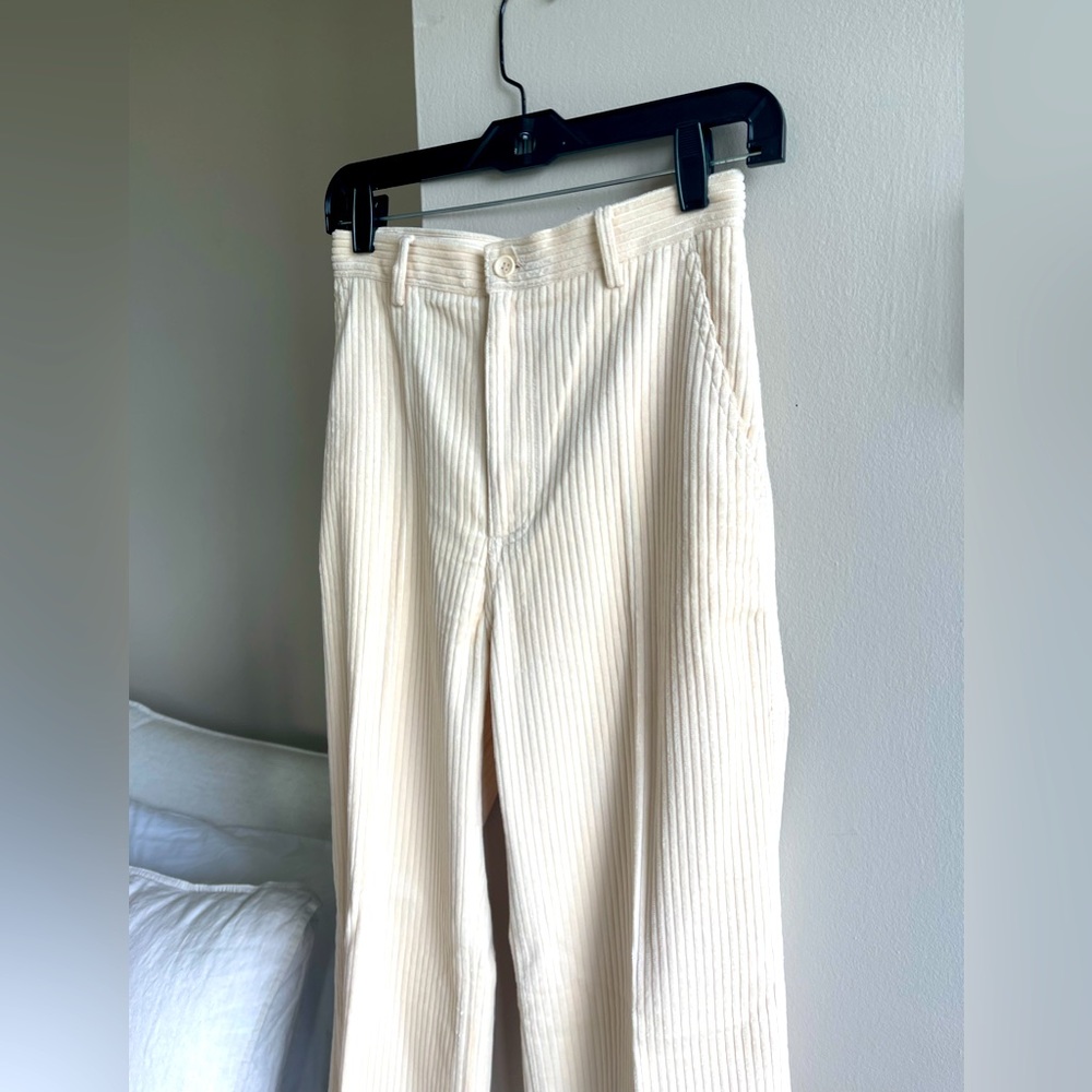 H&M Trend Cream Corduroy High Waisted Straight Leg Trouser